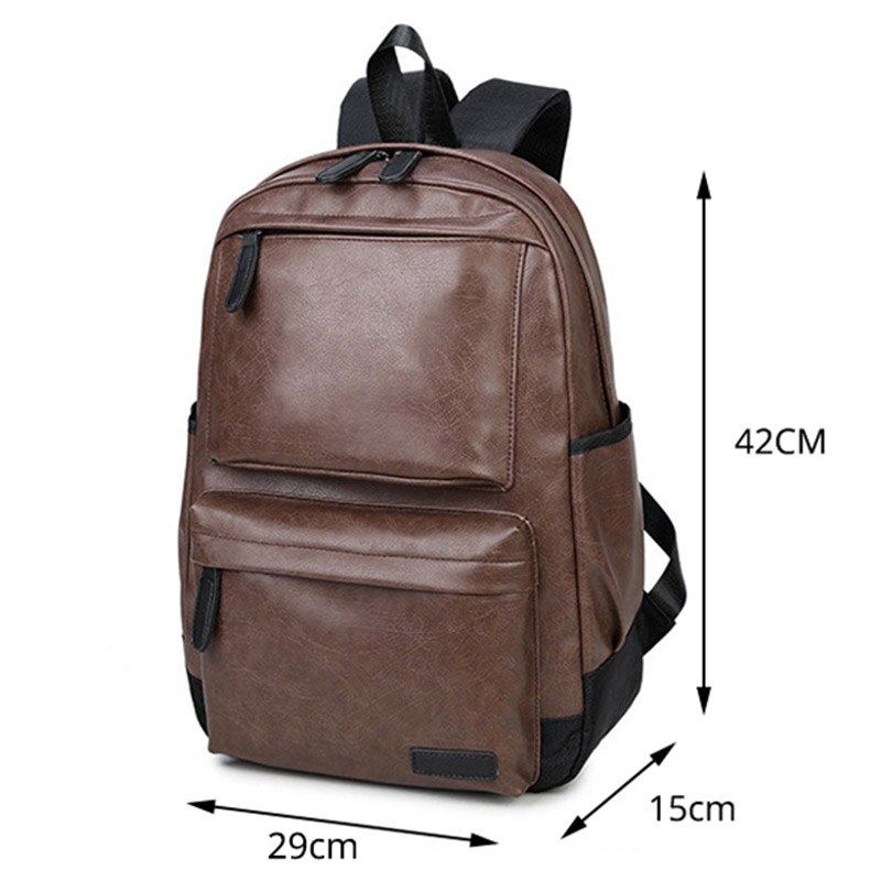 Casual PU Leather Men Backpack Waterproof Solid School Bags Leather Travel Laptop Backpack Men