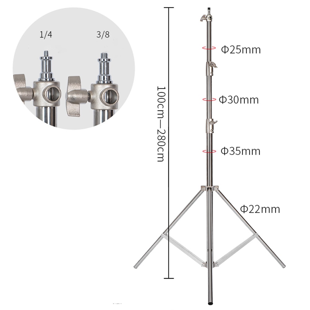 Trípode grande de acero inoxidable de 2,8 M, trípode con soporte para luz, pata mágica, c-stand para fotografía, punto de luz, Softbox, estudio fotográfico