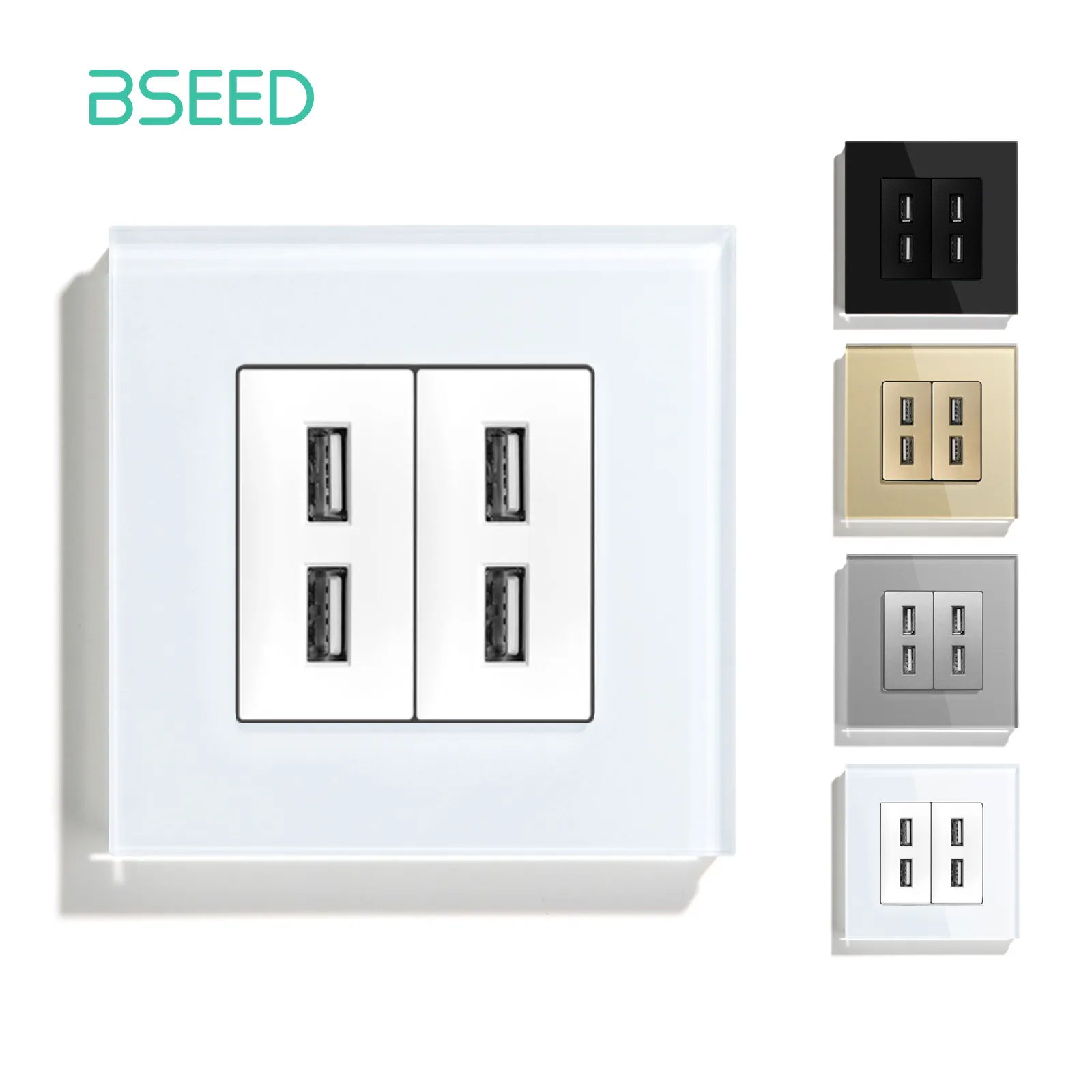BSEED-Enchufes de pared USB dobles, tomas de carga de energía Dual, Panel blanco dorado y negro, 86mm, 5V, 1.1A, con luz Led