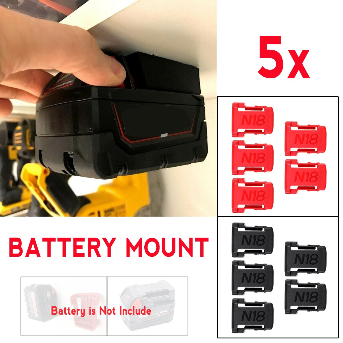 ABS 1/5Pcs Battery Mounts 3D Printed For MILWAUKEE M18 18V Storage Holder Shelf Rack Stand Slots Battery