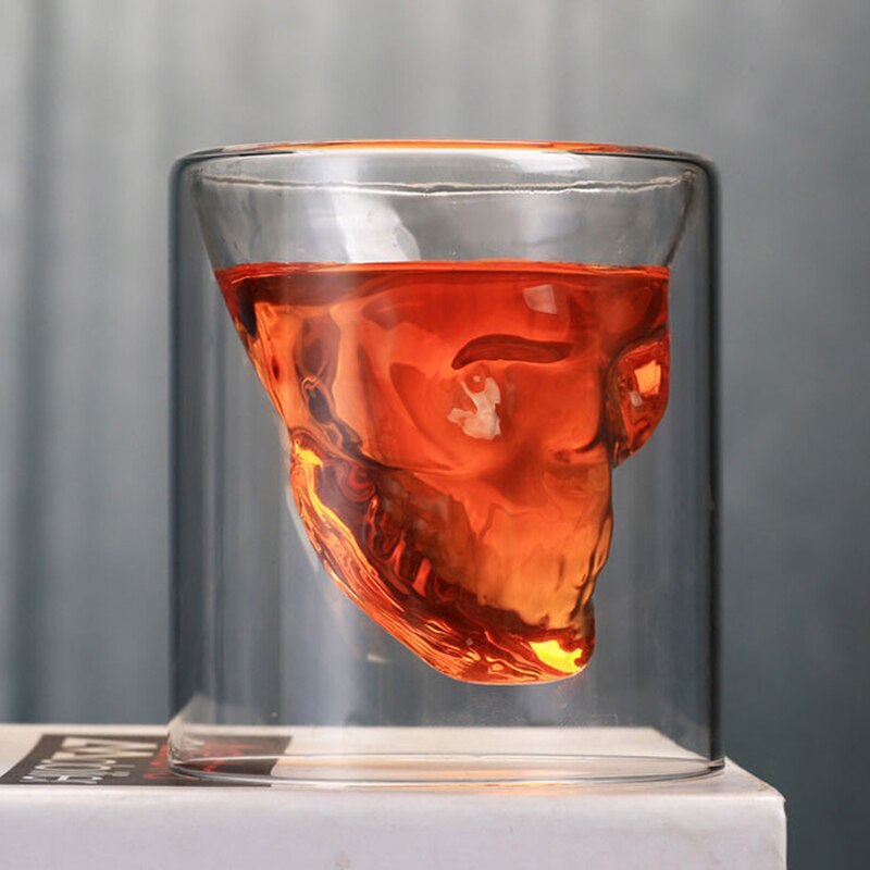 Schedelcocktailglas 1/4 hittebestendige dubbellaagse transparante whiskyglazen halloweenfeestbar wijnbenodigdheden