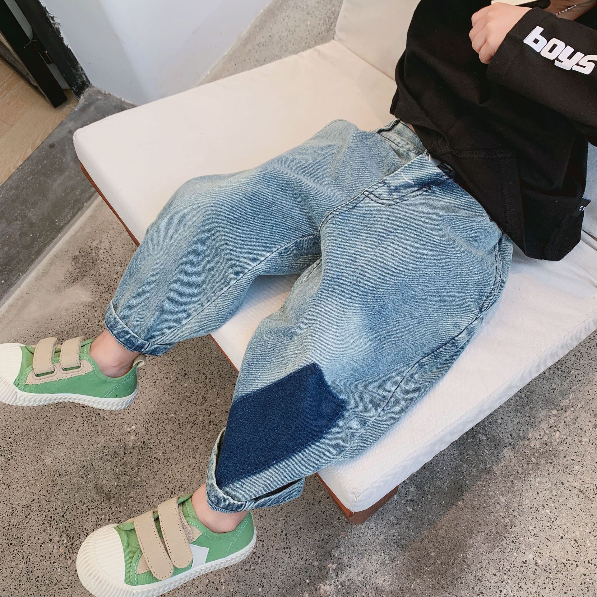 Ragazzi di autunno di modo di colore di contrasto allentato dei jeans di stile Coreano nuovo arrivo di stile di hip hop pantaloni in denim