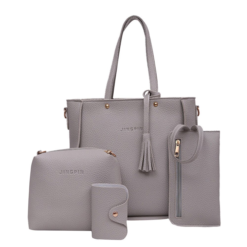 Women Four Set Handbag Shoulder Bags Four Pieces Tote Bag Crossbody Wallet Bags: Gray