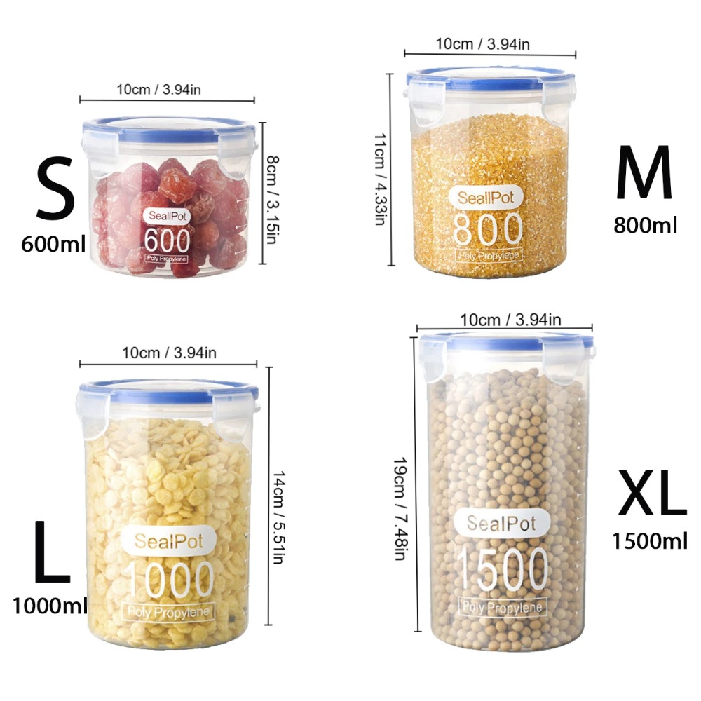 3PCS Sealed Kitchen Food Storage Canisters Transparent Large Capacity Grain Fresh Preservation Box with Sca
