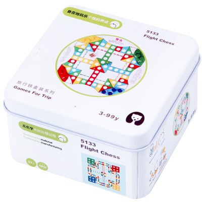 Scatola di Ferro da viaggio Per Bambini Prima Educazione Giocattolo Di Puzzle Blocchi di Costruzione di Giocattoli Giroscopio Sollievo Gioco Blocchi di Legno 3C Configurare Per I Bambini: Ludo