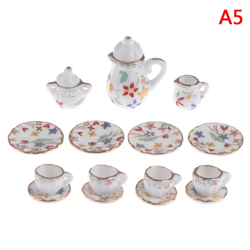 15 stk 1:12 porcelæn tekop sæt blomster servise køkken dukkehus 1/12 skala miniature  (8 mønstre til dit valg): A5