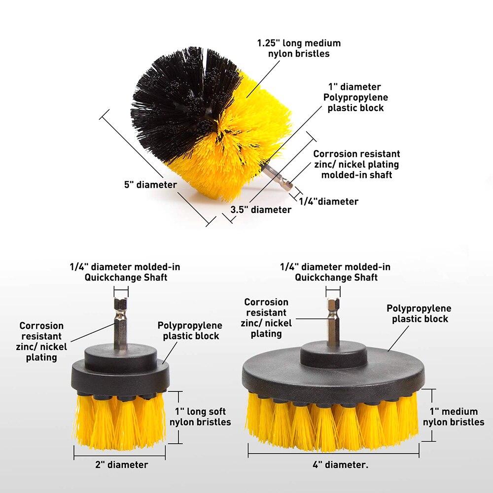 3pcs Power Scrubber Brush Set For Bathroom Drill Scrubber Brush For Cleaning Cordless Drill Attachment Kit Power Scrub Brush