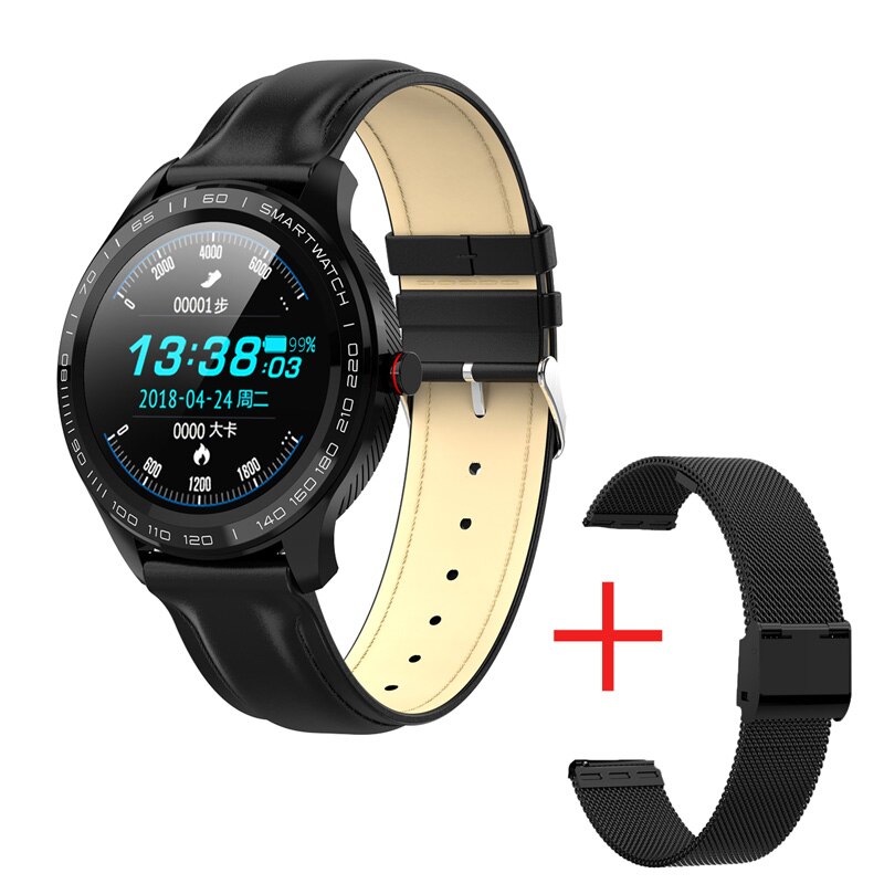 696 L9 Full touch Smart Uomini Della Vigilanza ECG + PPG Frequenza Cardiaca Misuratore di Pressione Sanguigna Monitor di ossigeno IP68 Impermeabile Bluetooth Intelligente braccialetto: bk leathe A bk steel