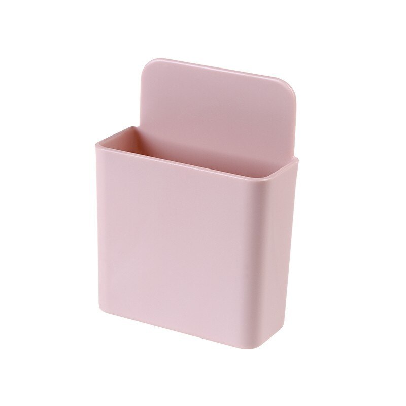 Round/ Square Wall Mounted Remote Storage Box Portable Home Device Remote Control Storage Box Organizer ABS Desktop Phone Shelf: square pink