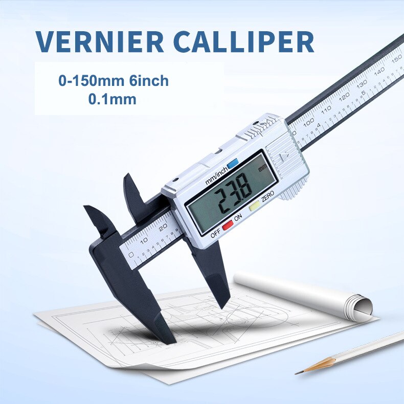 Calibrador vernier digital de 150mm y 6 pulgadas, calibrador de plástico puro, calibrador vernier de profundidad, micrómetro, herramientas de medición DIY