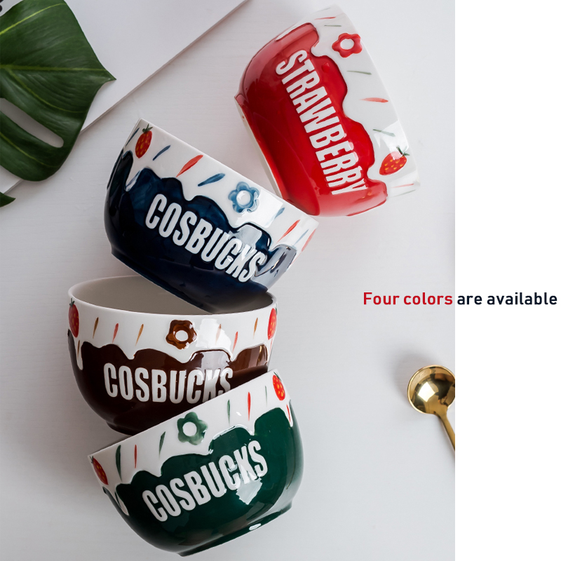Salad Ceramic Bowls Hand Paint Strawberry Bowl Pasta Fruit Cuit Cereal Bowl Strawberry Salad Bowl Tableware Kitchen Cooking Tool