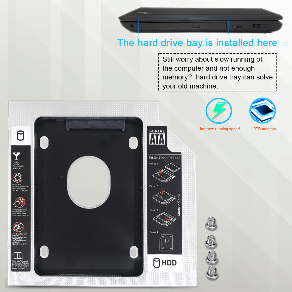 TISHRIC Aluminum 2nd HDD Caddy 9.5mm/12.7mm SATA 3.0 Hard Disk Enclosur SATA to SATA Adapter DVD HDD For Laptop DVD-ROM Optibay