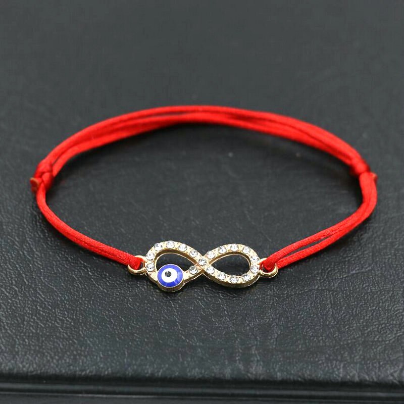Pulsera con abalorios de circonia cúbica Infinity 8 para hombre y niña, cuerda de hilo de cuerda roja, pulseras para parejas, para niños y mujeres: 8 eye red gold