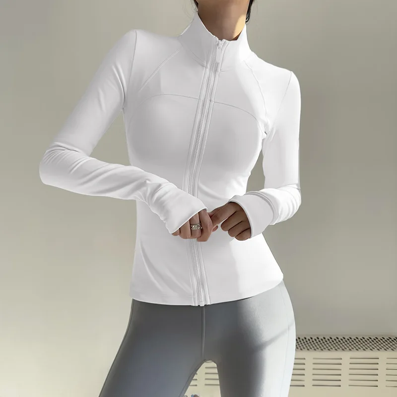 Women Zip Fitness Clothes Long Sleeve Sports Jacket Gym Clothes Woman Yoga Shirt Quick Dry Top Sunscreen Sportswear Yoga Clothes: XL / Beige