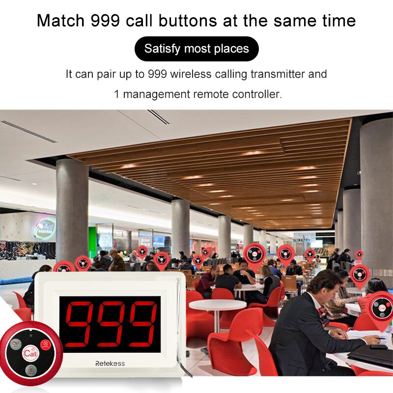 Retekess  t114 trådløs opkald modtager opkald personsøger system til restaurant cafe tjener stemme rapportering kundeservice personsøger