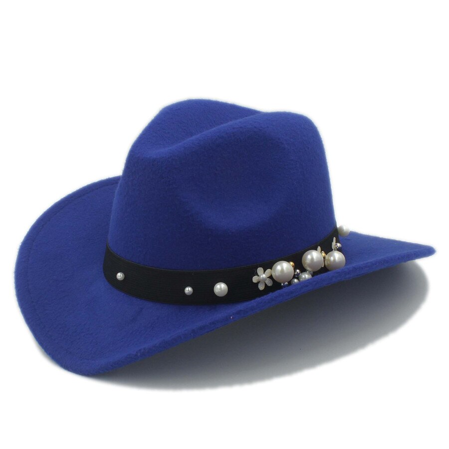 Kvinder chapeu western cowboy hat til dame cowgirl bredskygge jazz kirke kasket cloche sombrero top cap: Blå