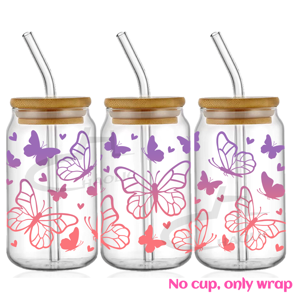 Hermosa mariposa flor UV DTF tazas envoltura pegatina DIY etiqueta transferencia pegatina impresión impermeable: Gris claro