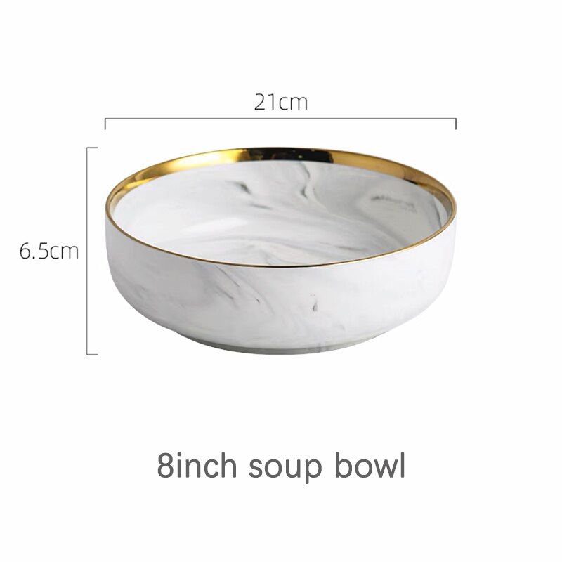 Dinner Plates Set Dishes Marble Steak Food Plate Salad Soup Bowl Dessert Cake Plate Dinnerware Set for Restaurant: 8inch soup bowl