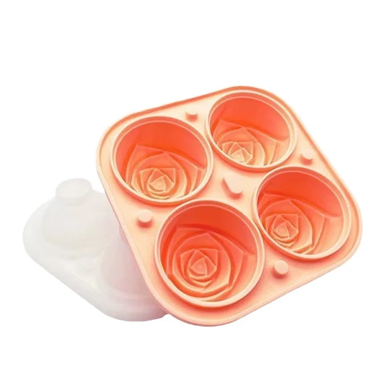 3D Rose Diamond Round Ice Cube Molds 4/6 Grid Ice Cube Tray Flower Shape Silicone Ice Maker Kitchen Bar Utensil Tool Accessorise: Pink