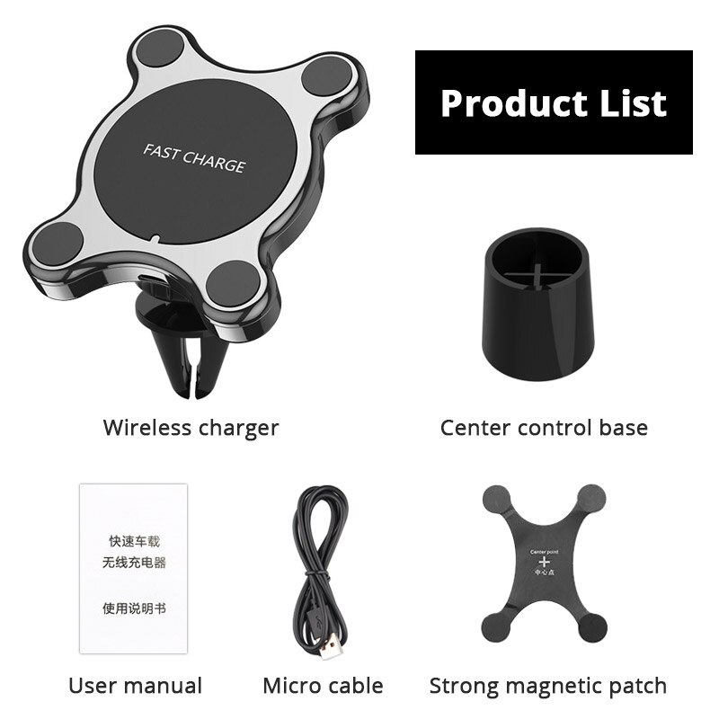 Qi Wireless Charger with Magnet Car Phone Holder For iPhone X XS MAX Car dashboard Air Vent Wirless Charger For Samsung S9 plus
