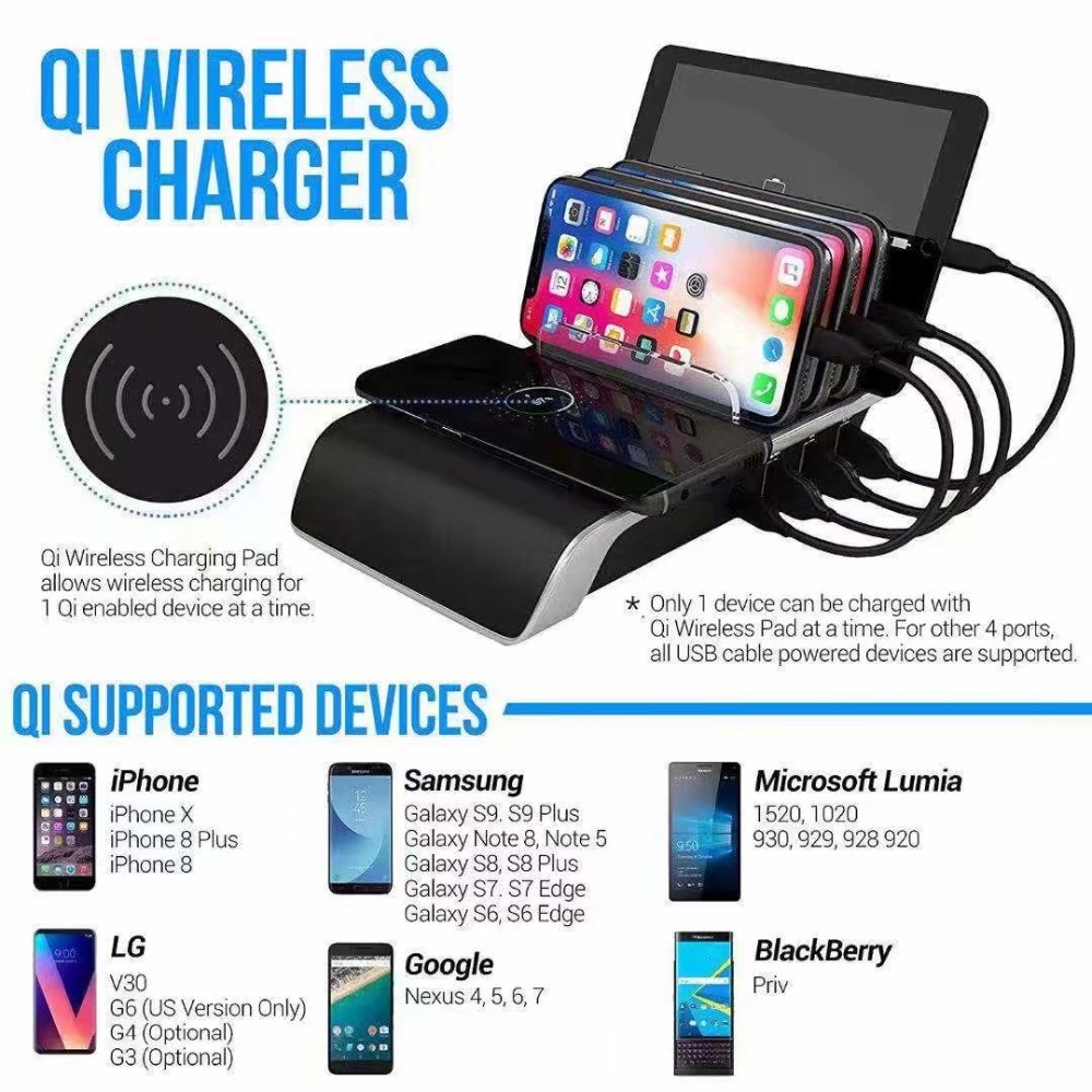 Wireless Fast Charger Stand 45W 4 Ports USB Charger HUB EU Charging Station 5-in-1 Universal Charger Dock Holder AU UK US Charge