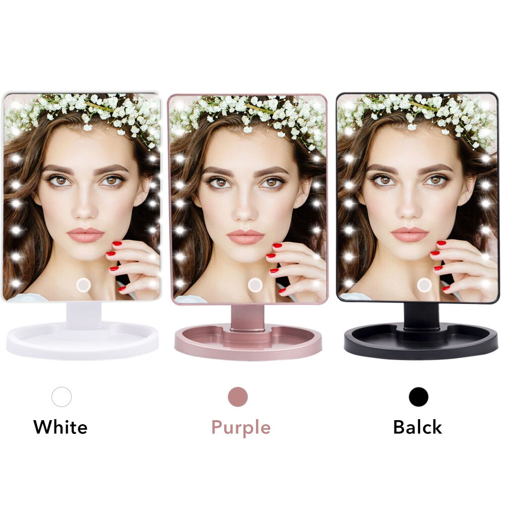 Tabletop Makeup Mirror With 16 LED Light Rechargeable Wireless 10 Times Magnified Touch Screen Lamp Cosmetic Mirror