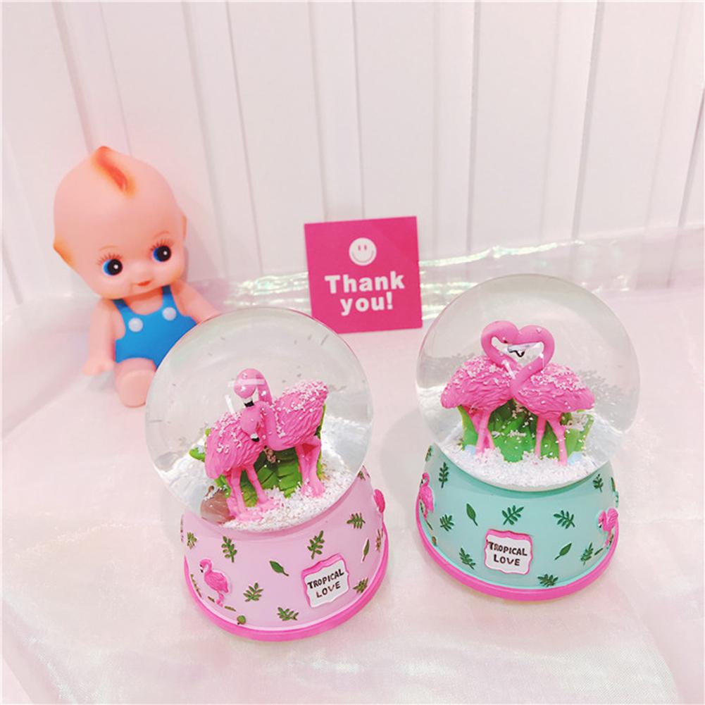 Roze Flamingo 3D Sneeuw Kristallen Bol Muziekdoos Glas Glitter 3X5 Inch Beste Cadeau Voor Vriendin Baby Meisjes home Decor