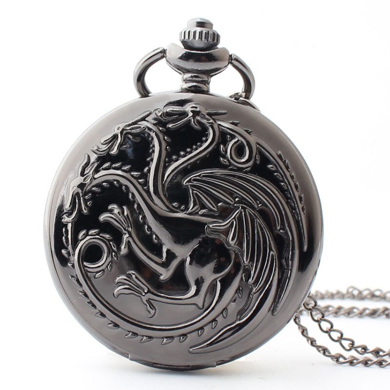 Hollow Pocket FOB Horloges Mannen Vrouwen met Ketting Thrones Game Hanger Ketting Horloge: dragon