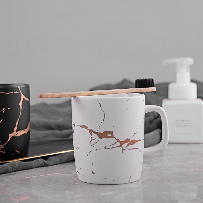 Tasses en céramique japonaise marbre plaqué or | Tasses à café blanc et noir, tasse de petit déjeuner