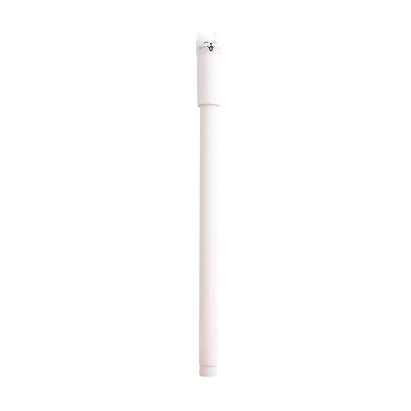 1PC Kawaii lindo tinta negra, pluma de Gel con de gato 0,5 mmCartoon de plástico bolígrafos de Gel para escribir la escuela, la Oficina suministros de papelería: Blanco