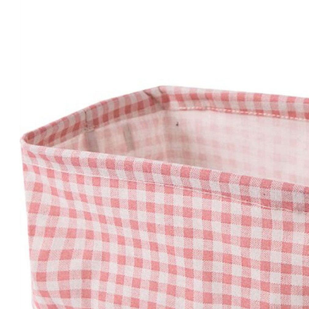 Desktop Girly Small Objects Cute Pink Plaid Fabric Storage Basket Cosmetics Sundries Storage Basket Snack Box
