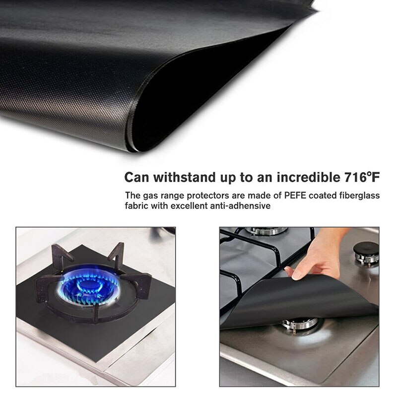 TEENRA 4Pc/set Gas Stove Cover Clean Mat Protector For Gas Stove Oil Protector Mat Reusable Oil Foil Kitchen Tools