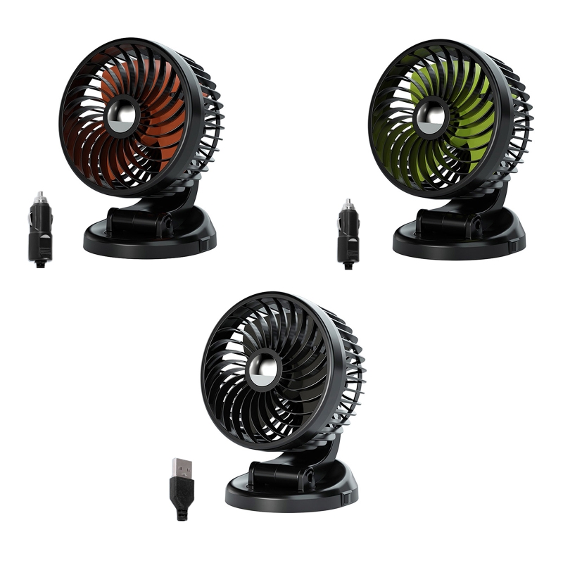 Auto Cooling Cooler 360°Rotatable Cooling Fan USB5V Cigarette-Lighter 12V/ 24V Quiet Car Fan for Dashboard Armrest Area