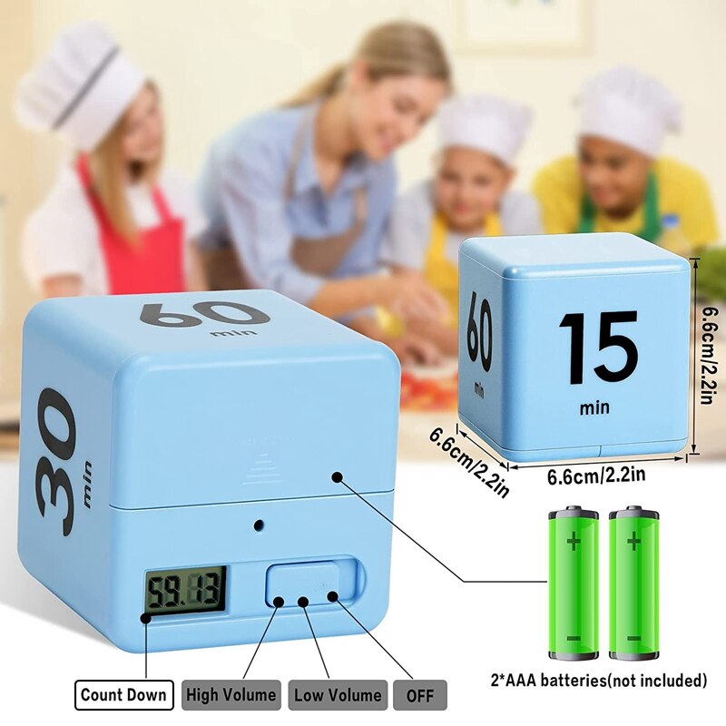 Time Cube-Timer Kitchen Timer Gravity Sensor Flip Timer Exercise Game Timer 15-20-30-60 Minutes for Meditation