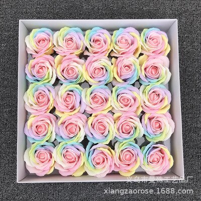 25 Stks/doos Kleurrijke Zeep Rose Decoratieve Bloemen Zeep Bloemblaadje Bruiloft Gunsten Valentijnsdag Cadeau Regenboog Rose Boeket: Light Pink Core