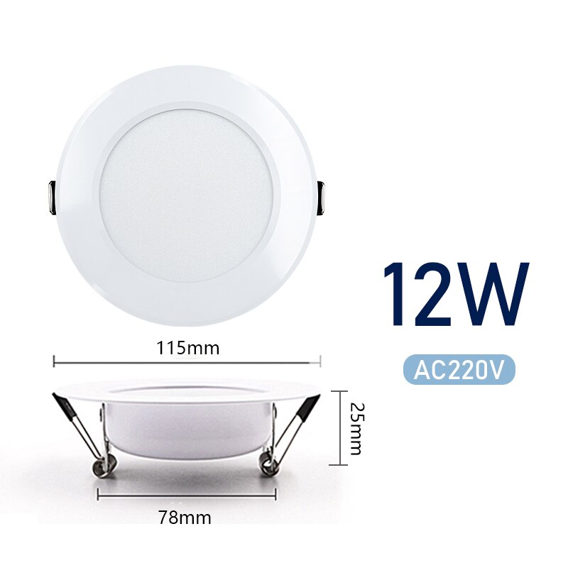 6 stk/parti led downlight 3w 5w 7w 9w 12w 15w rund forsænket lampe  ac220v led loftslys downlights spotlight indendørs belysning: 12w / Varm hvid