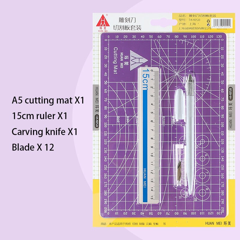 A5 Schneiden Matte Set Cut Pad Aluminium Lineal Carving Messer Ersatz Klinge Gravur Stift Messer Tool Set DIY Aufkleber Washitape werkzeuge: A5 purple suit