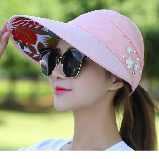 Sombrero para el sol sombra de verano HHt para mujer protección solar plegable playa sombrero de ala grande protección UV ciclismo tapa vacía