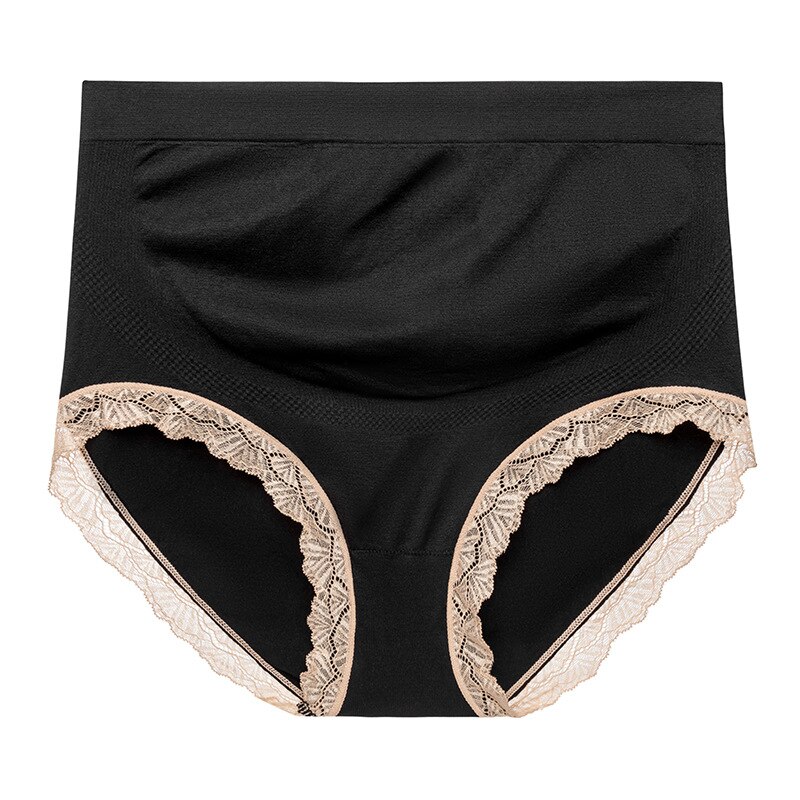 High Waist Belly Nylon Maternity Panties with Lace Breathable Briefs Clothes for Pregnant Women Pregnancy Underwear: black / L
