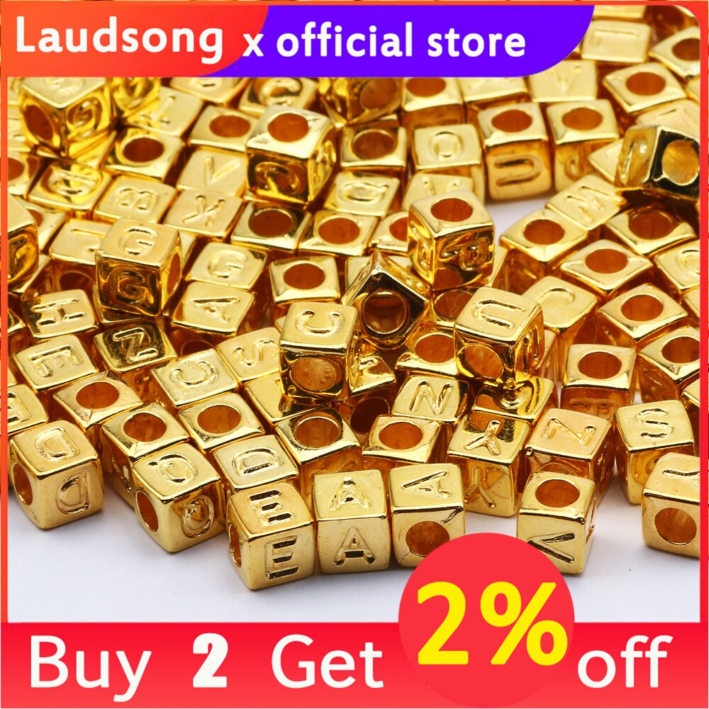 Gold Mixed Letter Acrylic Beads 6x6mm Square Loose Alphabet Beads For Jewelry Making Handmade Diy Bracelet Necklace Accessories