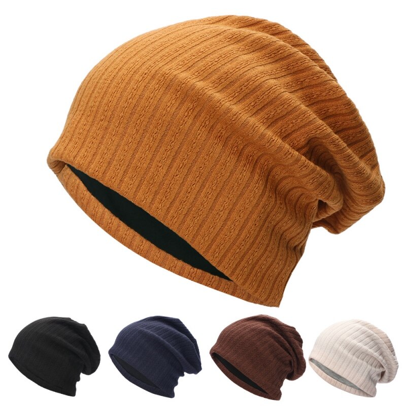 Gorro de Crochet acanalado para hombre y mujer, gorro de gran tamaño, cálido, holgado, para invierno