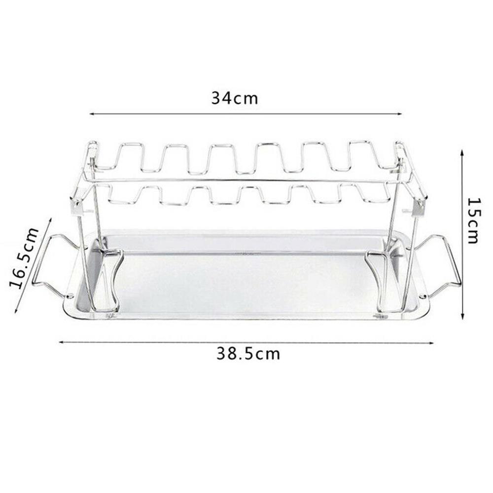 1PC de acero inoxidable ala de pollo pierna Rack soporte de parrilla con goteo Pan para la cocina de campo barbacoa delicioso pollo baquetas L * 5