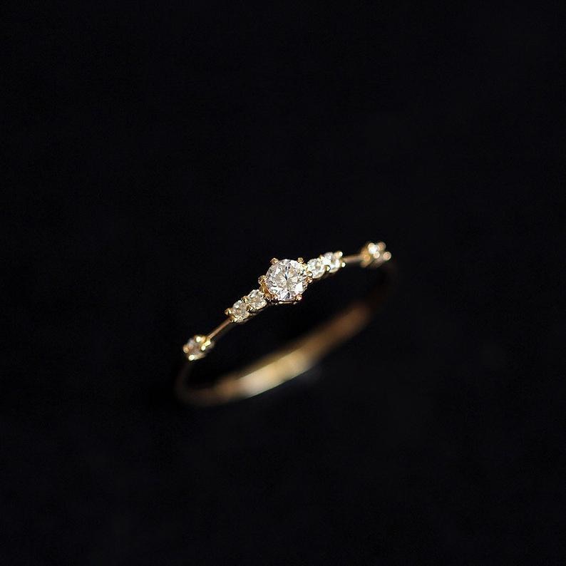 14 K Gouden Ring, Dunne Ring, Diamond Cz Crystal Stapelen Ring, Sierlijke Gouden Ring, Minimalistische, solitaire Band