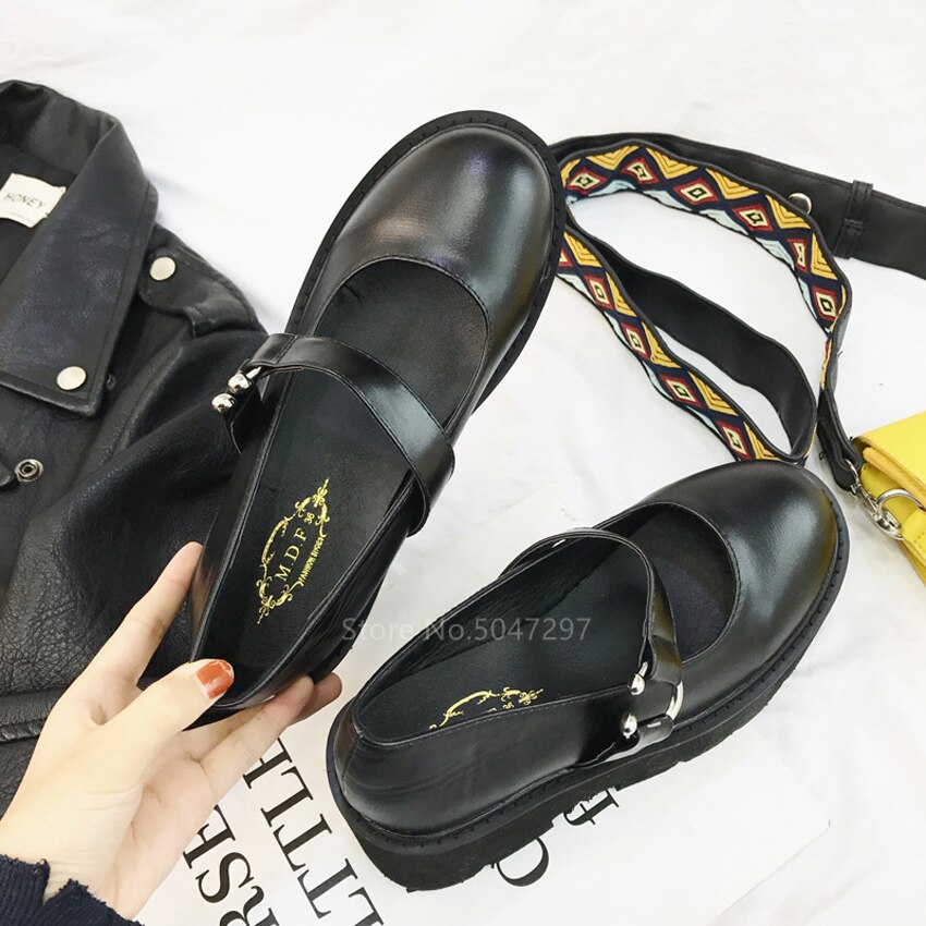 Zapatos de plataforma góticos japoneses para mujeres Harajuku Lolita chicas Kawaii estudiante de la Universidad JK punta redonda uniforme Sandalias de tacón alto PU