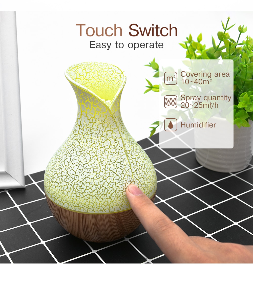 Brumisateur Humidificateur D'huile Essentielle vase humidificateur 1 Pc Maison Décoration 7-LED couleur BOIS Grain Humidificateur D'air
