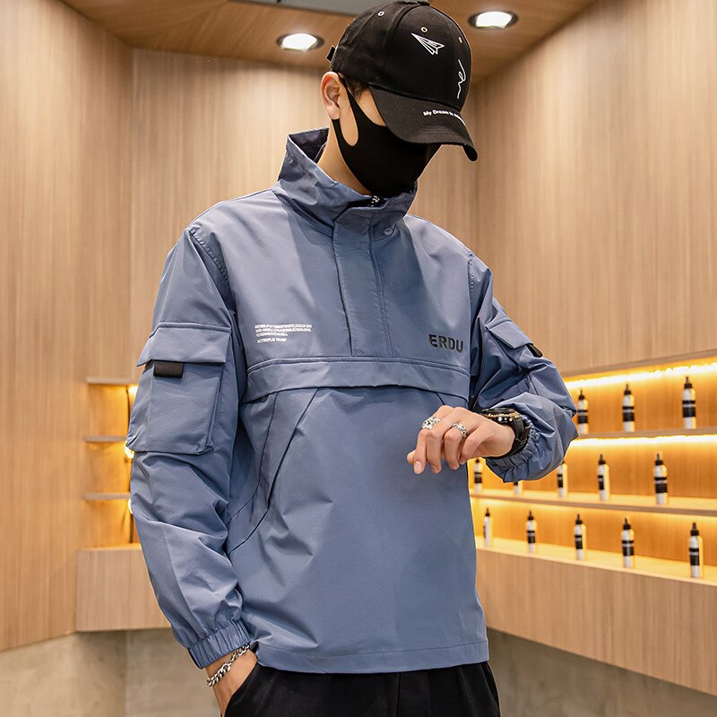 Herre anorakkjakker herre hofte-hopp yttertøy høst vindjakke lappeteppe uformelt streetwear herre utendørs overtrekk topp 4xl