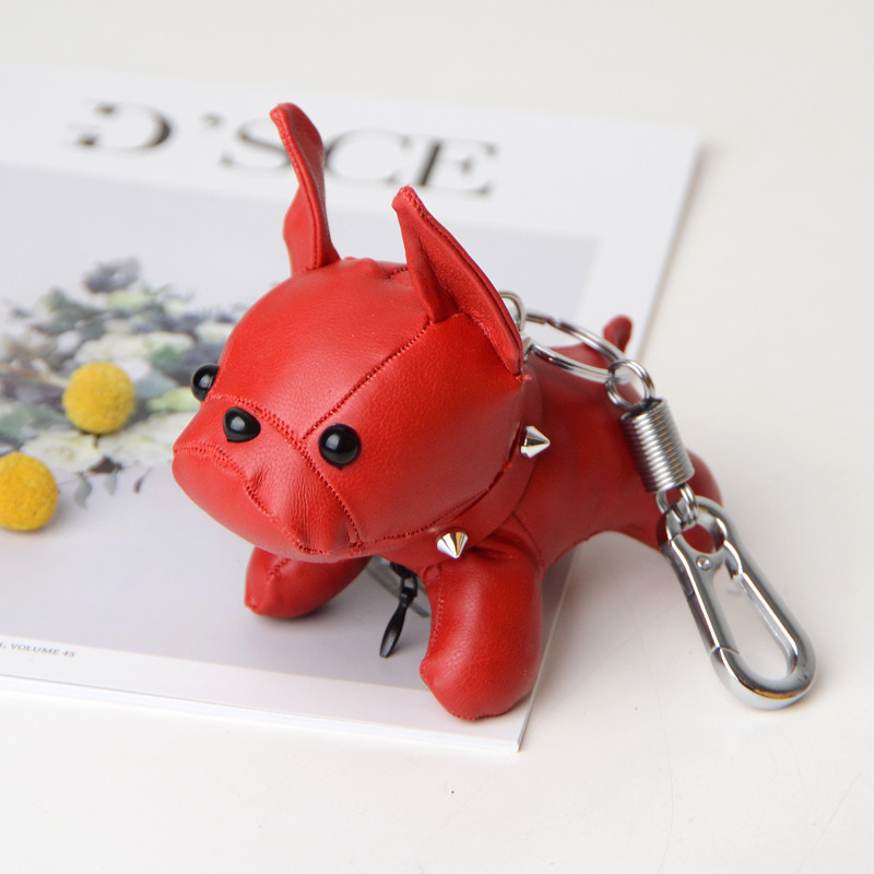 French Bulldog Keychain PU Leather Animal Dog Keyring Holder Bag Charm Trinket Chaveiros Bag Accessories Punk Style Pendant