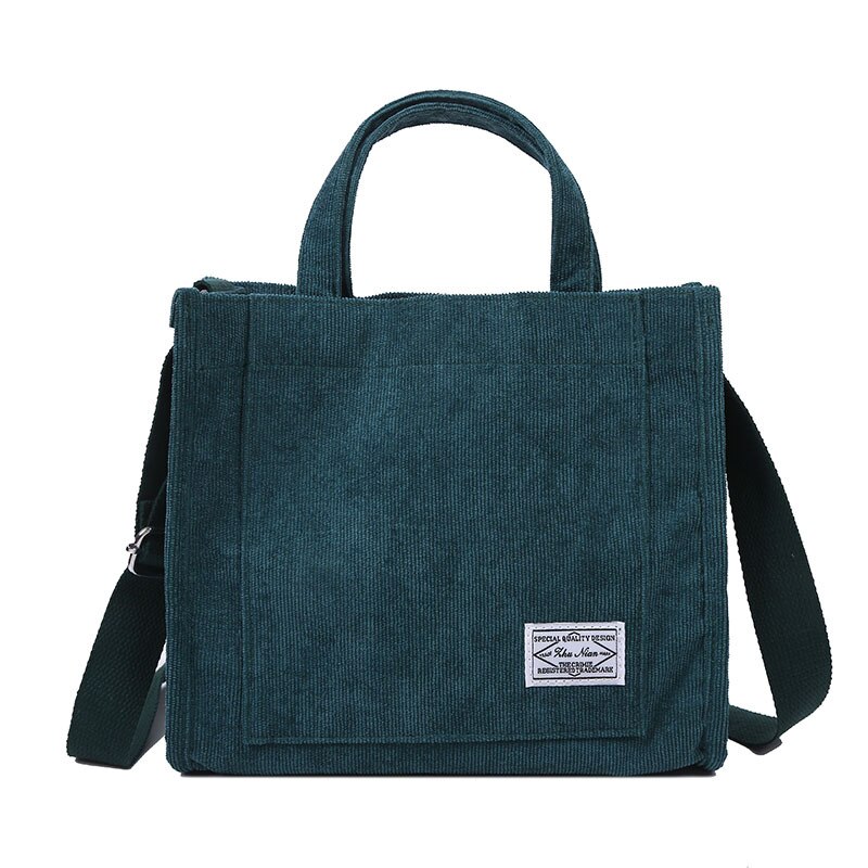 Bolso de hombro de pana para mujer, bolsa de compras reutilizable, informal, bolsos bandolera,: green