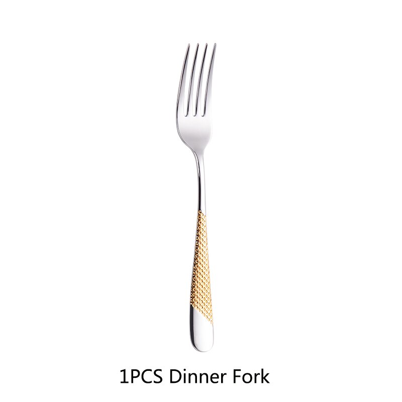 304 Stainless Steel Luxury Flatware Cutlery Set Silver Kitchen Tableware Set Dinnerware Fork Spoon Knife Western Gold Dinner Set: 1pcs Gold Fork