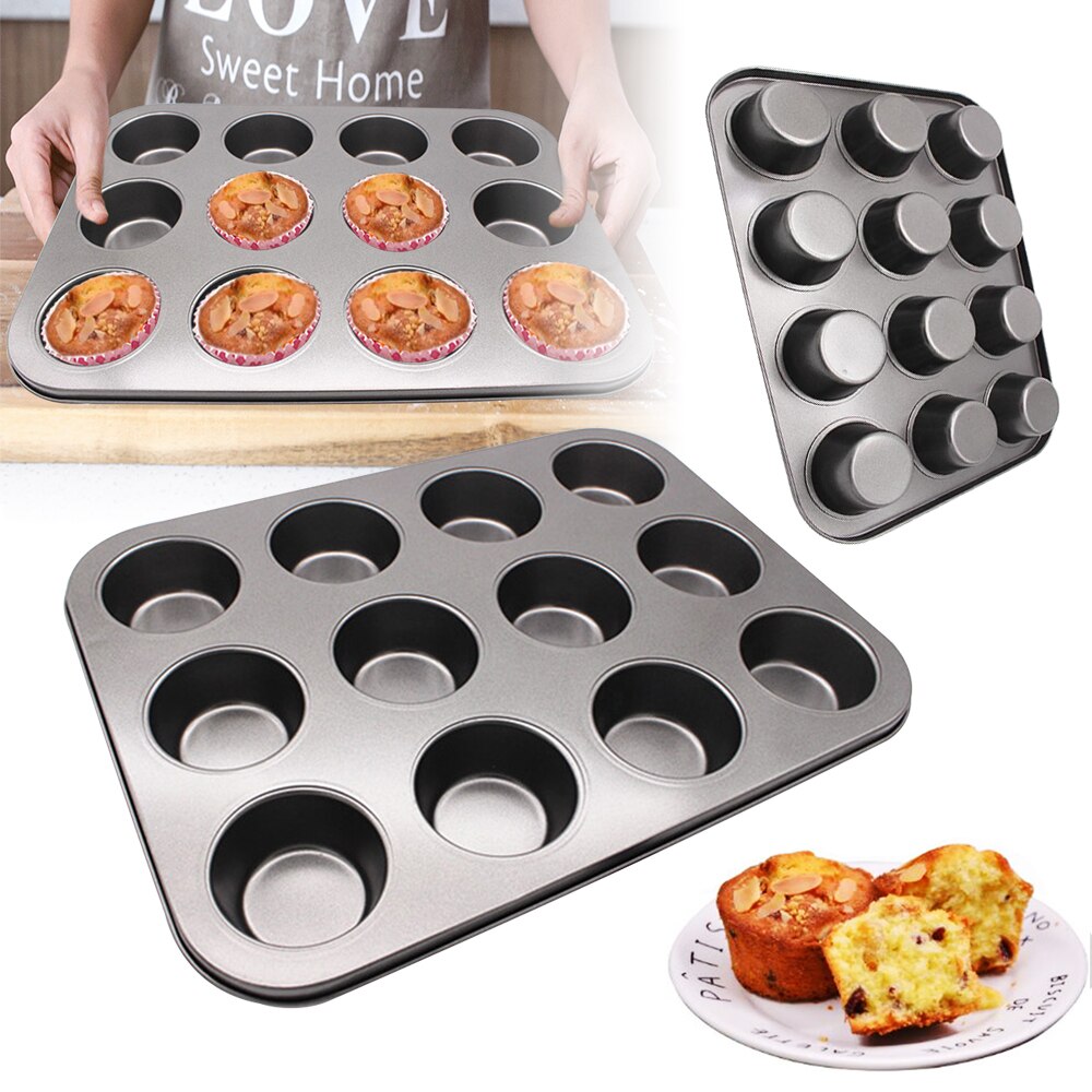 12 Cups DIY Cupcake Baking Tray Tools Non-stick Steel Mold Egg Tart Baking Tray